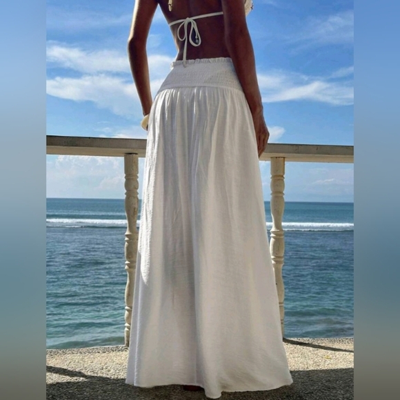 Women's Solid Color Woven High Waist Vacation Shirred Skirt - Picture 2 of 4